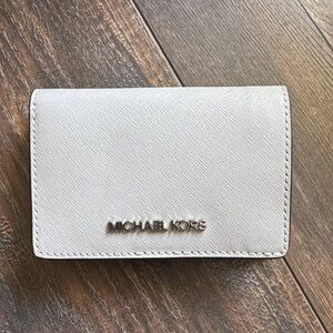 Michael Kors Gray Leather Card Holder with Silver Logo